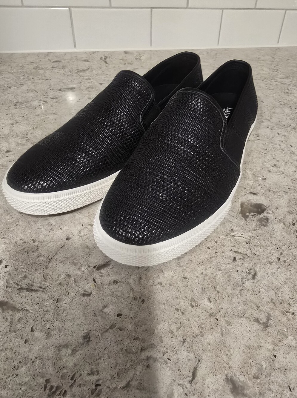 NWOT Lauren Ralph Lauren Jinny Black Slip-On Sneakers with White Sole Sz 11